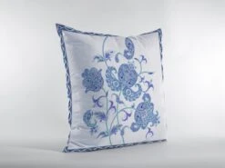 HomeRoots 20” Blue White Wildflower Suede Throw Pillow