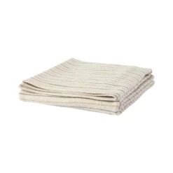 70 Inch Extra Soft Cotton Throw Blanket, Yarn Dyed Striped Design, Cream-Benzara