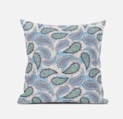 HomeRoots 16” Blue Green Boho Paisley Suede Throw Pillow