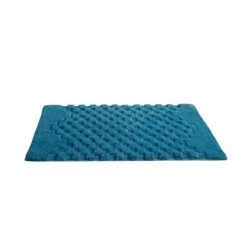 Knightsbridge Luxurious Block Pattern High Quality Year Round Cotton With Non-Skid Back Bath Rug 24" X 40" Aqua