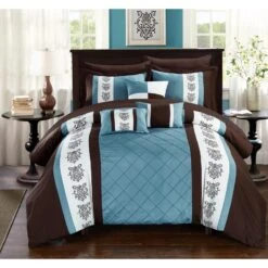 Chic Home Jack Pintuck Pieced Color Block Embroidery BedBag Comforter Set With Sheets Twin 8 Piece