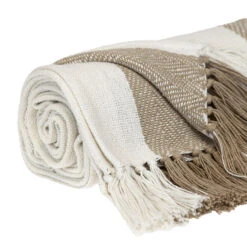 HomeRoots Parkland Collection Transitional Stripe Beige Rectangle 60" X 50" Throw