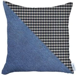 HomeRoots 18" X 18" Black And Blue Houndstooth Zippered Handmade Polyester Throw Pillow Cover