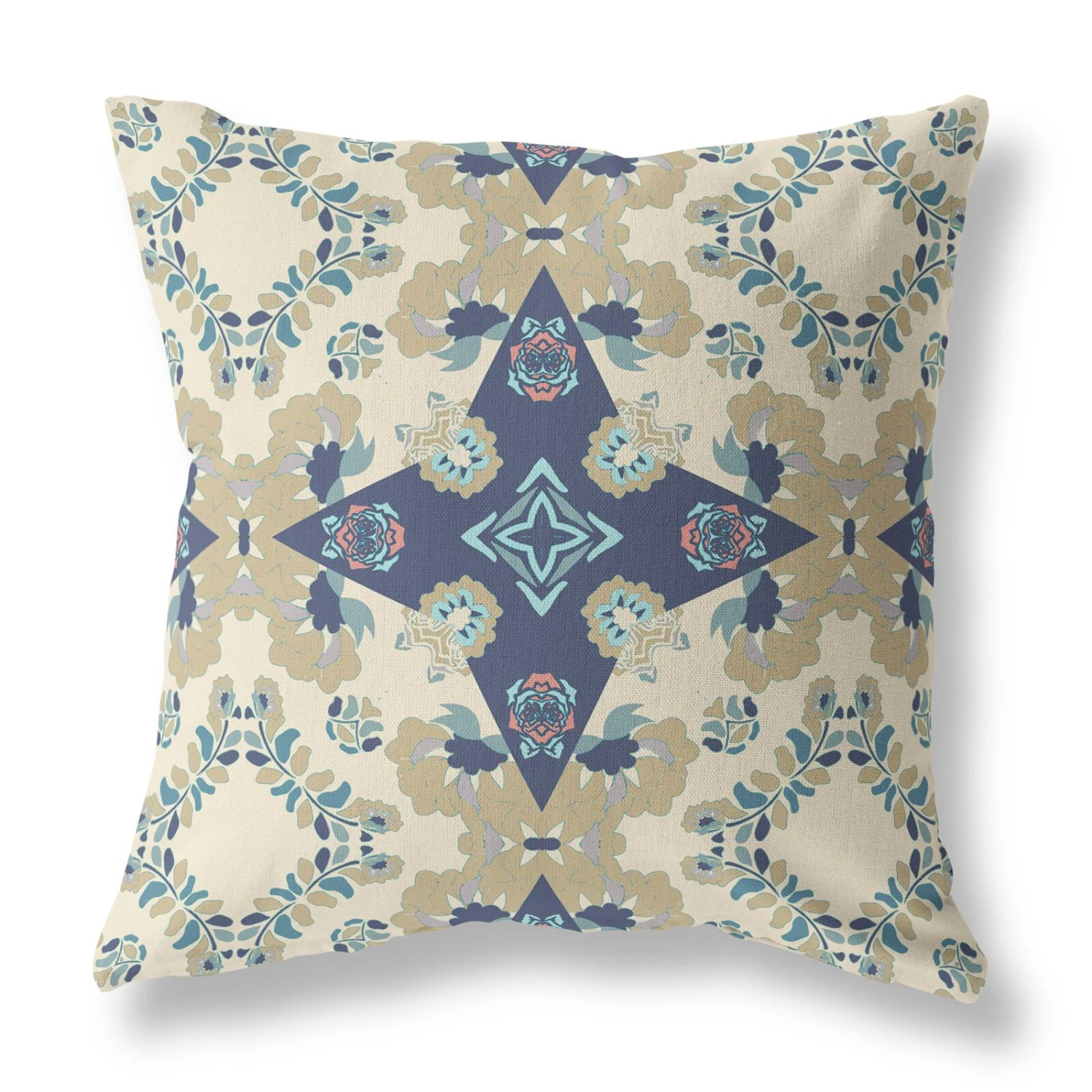 HomeRoots 20" X 20" Cream And Blue Floral Zippered Suede Throw Pillow 1 HomeRoots 20" X 20" Cream And Blue Floral Zippered Suede Throw Pillow