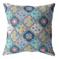 HomeRoots 20” Blue Peach Trellis Suede Throw Pillow