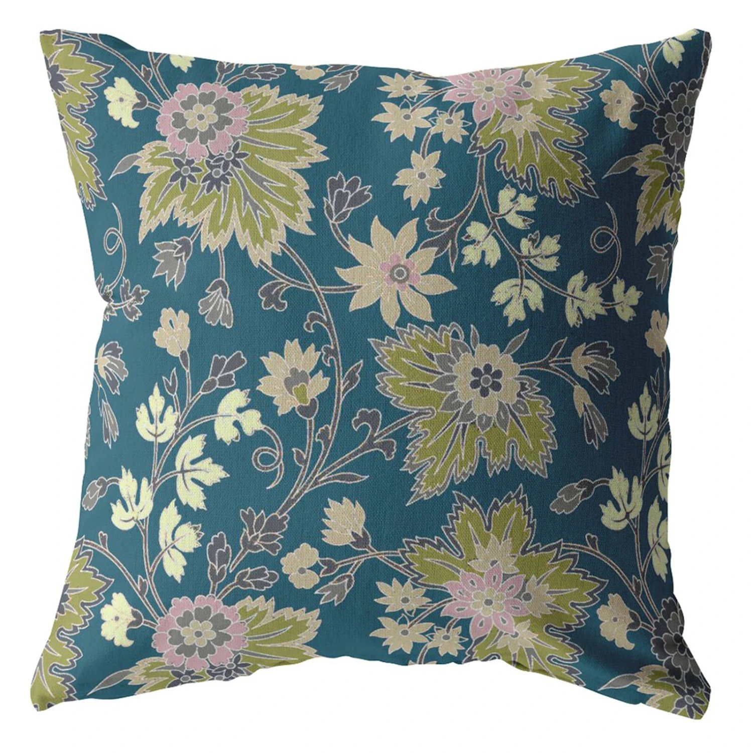 HomeRoots 16” Teal Green Jacobean Suede Throw Pillow 1 HomeRoots 16” Teal Green Jacobean Suede Throw Pillow