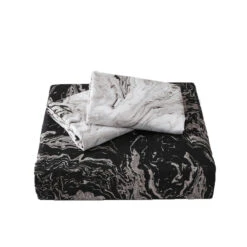 HomeRoots Black Gray And White Twin Microfiber 1400 Thread Count Machine Washable Duvet Cover Set