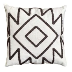 17 X 17 Inch Square Cotton Accent Throw Pillows, Geometric Aztec Embroidery, Set Of 2, White, Gray-Benzara -Bed Linings Sale 8f91b6de0e2a4dc383f8e1aa3fe76e9d