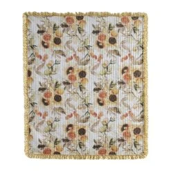 Kelsa 50 X 60 Channel Quilted Throw Blanket, Cotton Fill, Gold Sunflowers-Benzara -Bed Linings Sale 960739c159eb4077b2d0aa3555f6e9fb