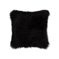 HomeRoots Contemporary Square Black New Zealand Sheepskin Accent Pillow