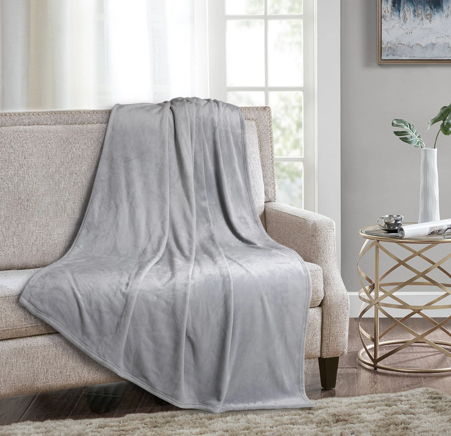 HomeRoots Grey Solid Anti Microbial Oversized Throw 1 HomeRoots Grey Solid Anti Microbial Oversized Throw