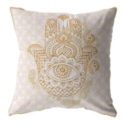 HomeRoots 20” Gold White Hamsa Boho Suede Throw Pillow
