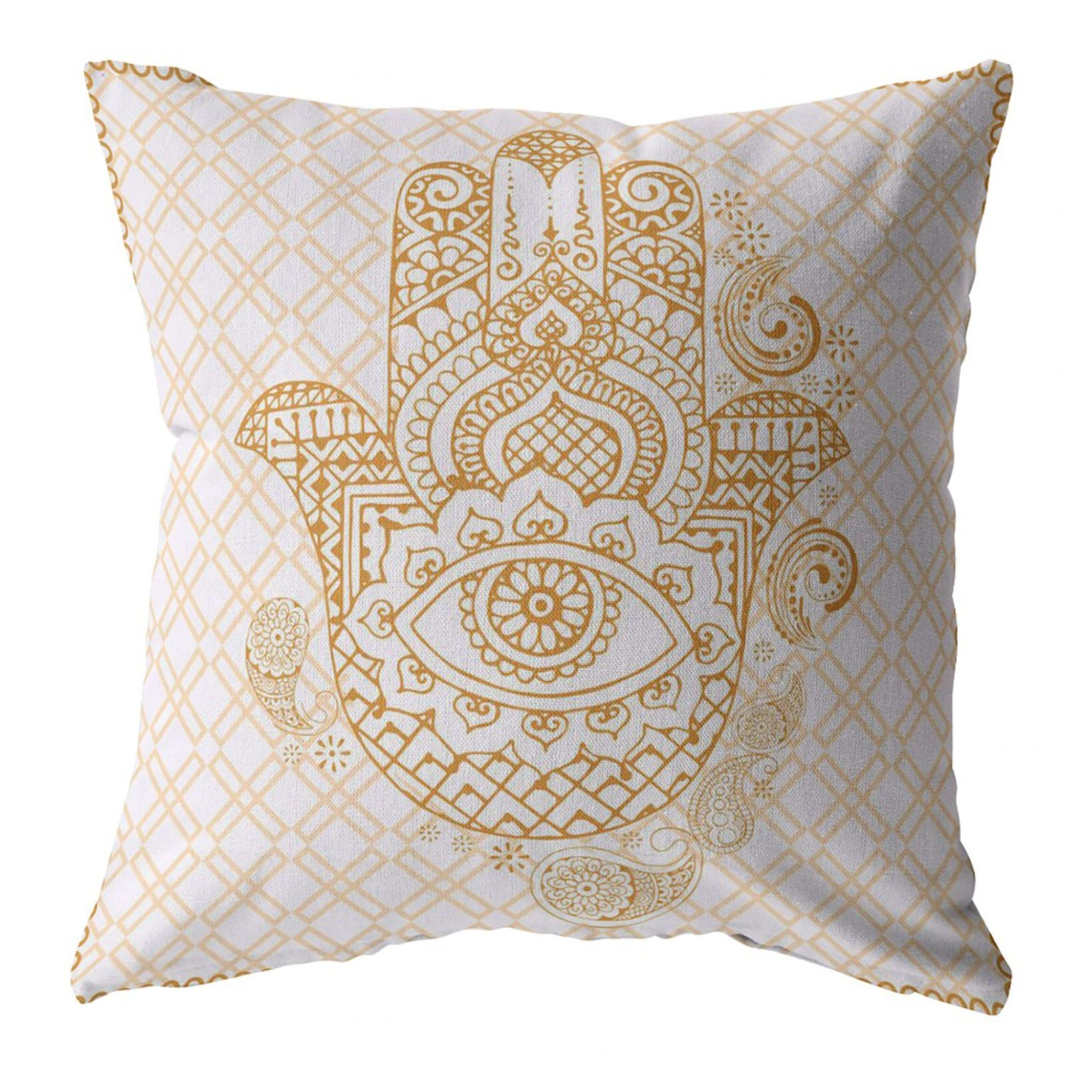 HomeRoots 20” Gold White Hamsa Boho Suede Throw Pillow