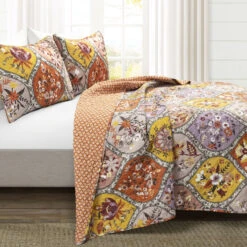 Bohemian Flower Reversible Oversized Cotton Quilt 3Pc Set -Bed Linings Sale 97cfca3100de46dc8a6d5598008e659d
