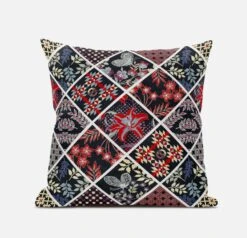 HomeRoots 18” Black Red Patch Suede Throw Pillow