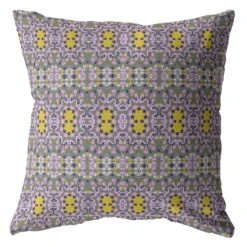 HomeRoots 18” Purple Yellow Geofloral Zippered Suede Throw Pillow