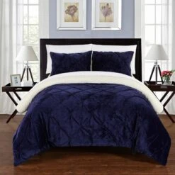 Chic Home Enzo Pinch Pleated Ruffled & Pin Tuck Sherpa Lined XLong BedBag Comforter Set Twin 2 Piece