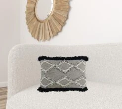 Homezia 16" X 22" Black And Gray Diamond Handmade Cotton Blend Throw Pillow With Fringe 11 Homezia 16" X 22" Black And Gray Diamond Handmade Cotton Blend Throw Pillow With Fringe -Bed Linings Sale 9bfe6c99db9740edb62a4215bea6335b