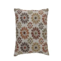 Contemporary Style Floral Designed Set Of 2 Throw Pillows, Orange-Benzara