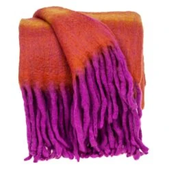 HomeRoots Boho Orange And Purple Wool Blend Throw Blanket