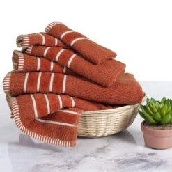 Bedford Home Home 100 Percent Cotton Rice Weave 6 Piece Towel Set Brick