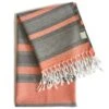 HomeRoots Peach And Dark Grey Striped Design Turkish Beach Blanket