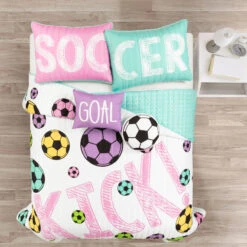 Girls Soccer Kick Reversible Oversized Quilt 5Pc Set -Bed Linings Sale 9df8029a12cd4b6bb4228fa37514265b