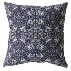 HomeRoots 16" Navy Boho Pattern Decorative Suede Throw Pillow