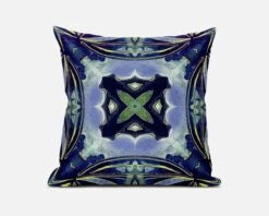 HomeRoots 16" X 16" Peacock Blue Light Blue Geometric Zippered Suede Throw Pillow