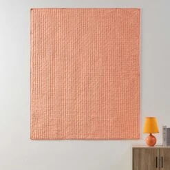 Greenland Home Fashions Monterrey Finely Stitched Throw Blanket Classic Solid Color Style 50" X 60" Coral