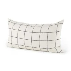 HomeRoots White And Black Grid Lumbar Accent Pillow Cover