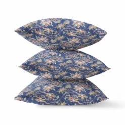 HomeRoots 20" Blue Yellow Roses Zippered Suede Throw Pillow