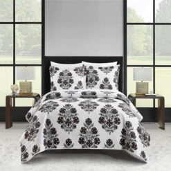 Chic Home Morris Quilt Set Large Scale Floral Medallion Print Design Bed In A Bag Bedding Grey -Bed Linings Sale a928f3bebd6e434a844f58cc6c53313d