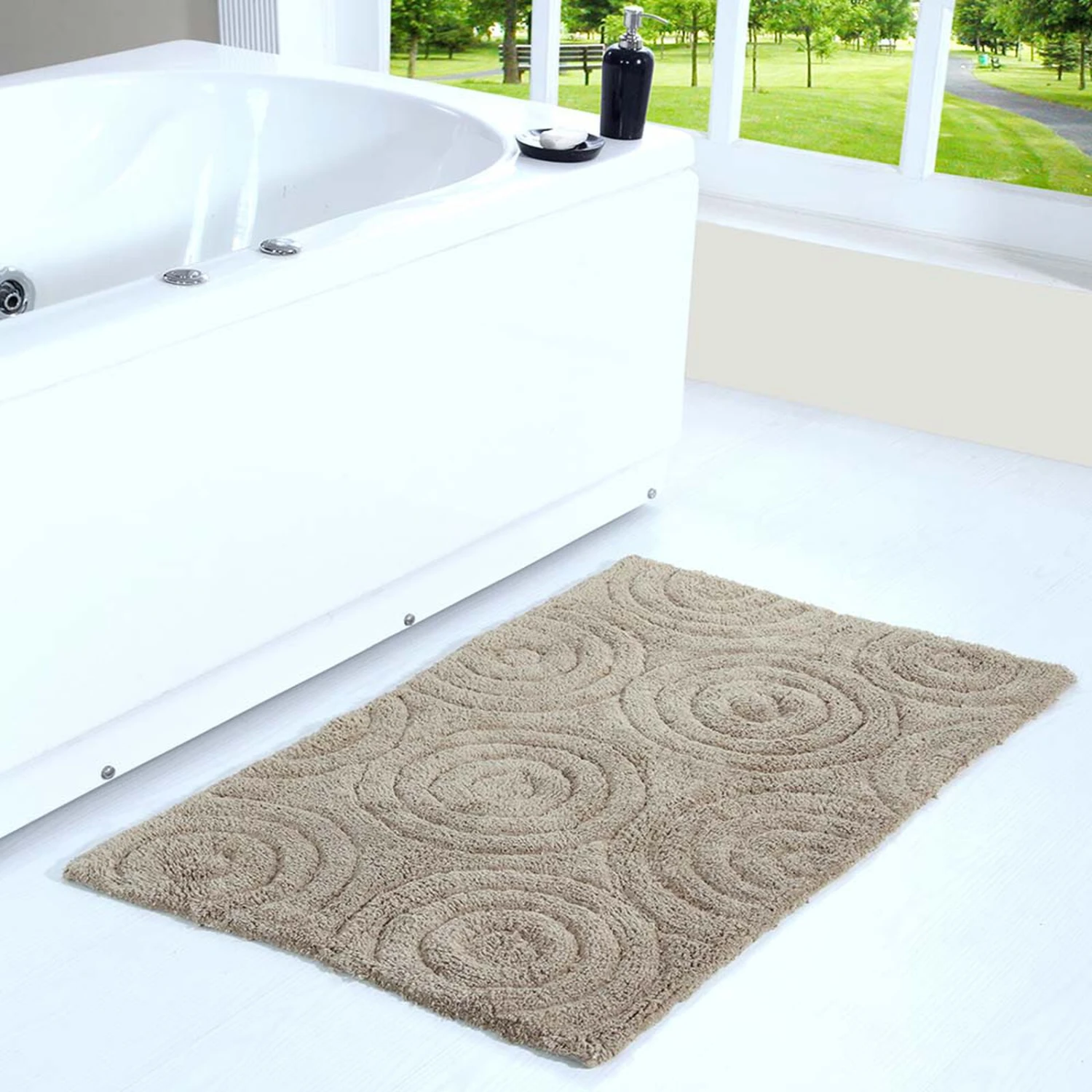 Knightsbridge Beautiful Circle Design Premium Quality Year Round Cotton With Non-Skid Back Bath Rug 17" X 24" Stone 2 Knightsbridge Beautiful Circle Design Premium Quality Year Round Cotton With Non-Skid Back Bath Rug 17" X 24" Stone - Image 2