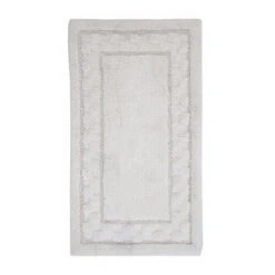 Splendid Soft Plush Cotton Bath Rug Features Fashionable Sculptured Border Design And Non-Slip 24" X 40" Ivory