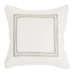Lenz 26 Inch Cotton Euro Pillow Sham With Hand Stitched Embroidery, Ivory-Benzara