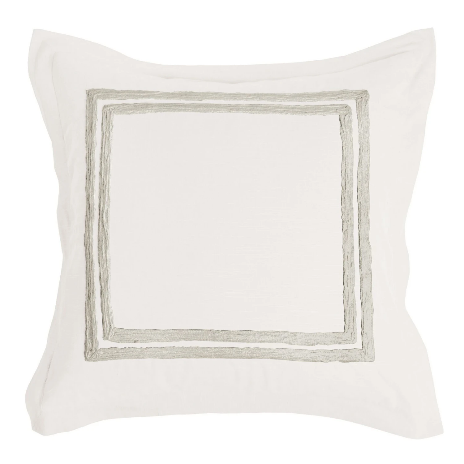 Lenz 26 Inch Cotton Euro Pillow Sham With Hand Stitched Embroidery, Ivory-Benzara 1 Lenz 26 Inch Cotton Euro Pillow Sham With Hand Stitched Embroidery, Ivory-Benzara