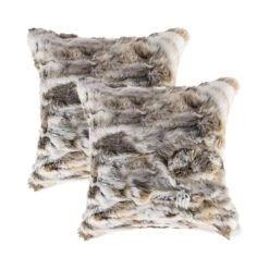 Homezia Set Of Two 18" X 18" Tan And White Rabbit Natural Fur Animal Print Throw Pillows