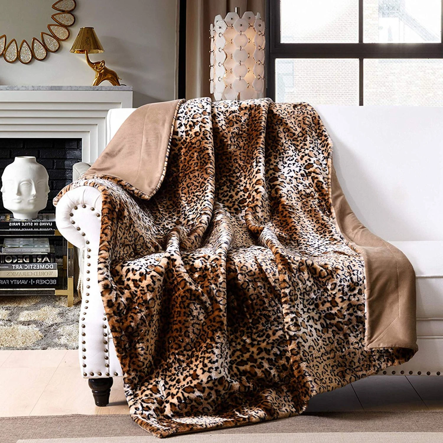 MarCielo Faux Fur Throw Blanket Leopard Cheetah Bed Blanket 2 MarCielo Faux Fur Throw Blanket Leopard Cheetah Bed Blanket - Image 2