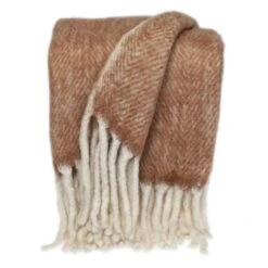 HomeRoots Super Soft Dark Brown And White Chevron Handloomed Mohair Throw Blanket
