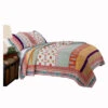 Geometric And Floral Print Full Size Quilt Set With 2 Shams, Multicolor-Benzara