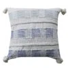 22" White And Blue Handloomed Throw Pillow With Tassels