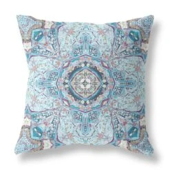 Homezia 20"Light Blue Boho Flower Zippered Suede Throw Pillow