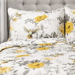 Penrose Floral Quilt Yellow/Gray 3Pc Set Full/Queen -Bed Linings Sale b49421c0dedd49cbb3c8a4eccbdb3590