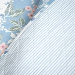 Cottage Core Flower Stripe Oversized Reversible Cotton Quilt Blue/Dusty Pink 3Pc Set Full/Queen -Bed Linings Sale b7957b566a3445388992d02ff96bce4d