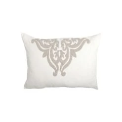 Lenz 26 Inch Cotton Standard Pillow Sham, Hand Stitched Embroidery, Ivory-Benzara