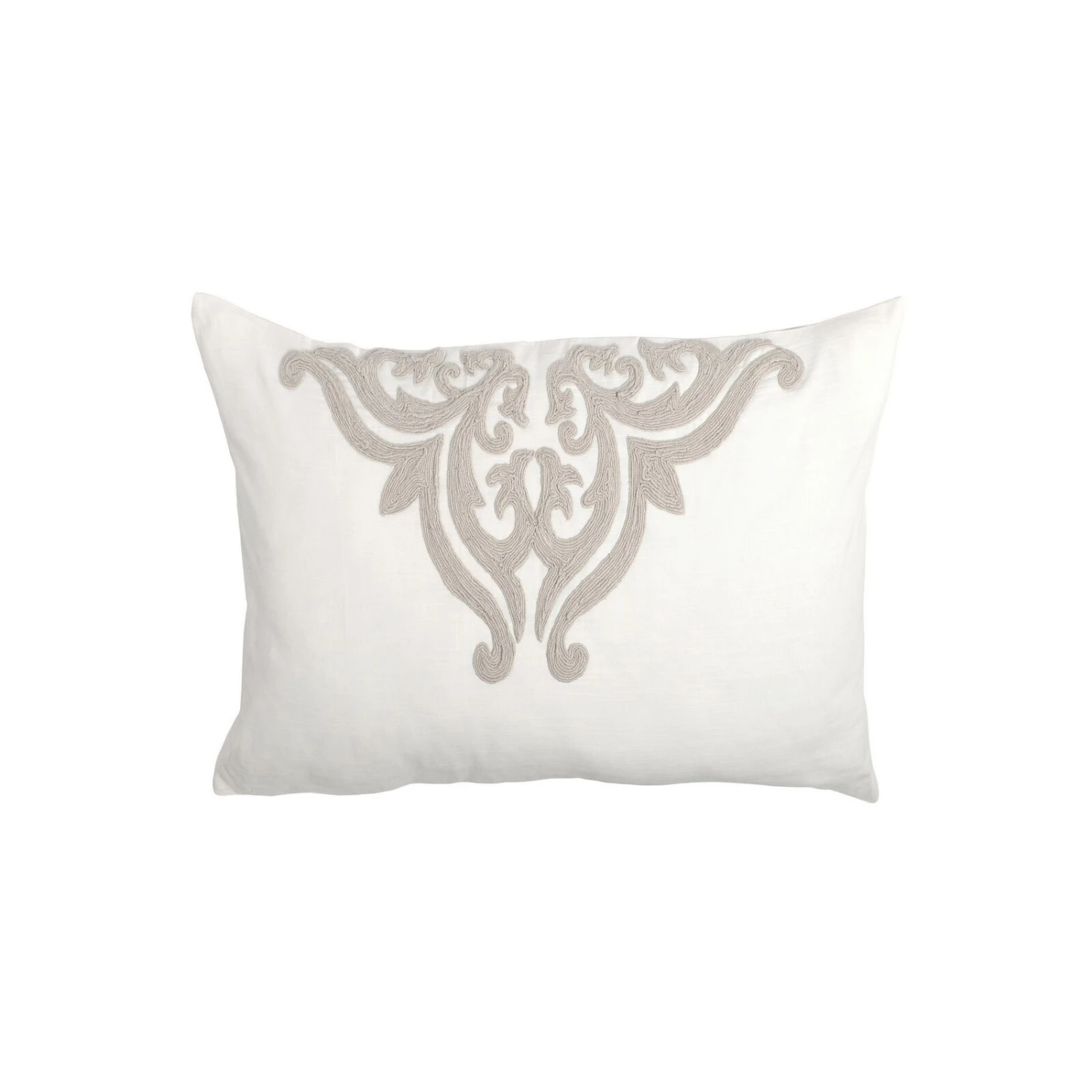 Lenz 26 Inch Cotton Standard Pillow Sham, Hand Stitched Embroidery, Ivory-Benzara 1 Lenz 26 Inch Cotton Standard Pillow Sham, Hand Stitched Embroidery, Ivory-Benzara