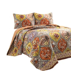 Bohemian Flower Reversible Oversized Cotton Quilt 3Pc Set