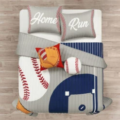 Baseball Game Reversible Oversized Kids Quilt 4Pc Set -Bed Linings Sale beb75c5edc3142fabd3640cc13b005d4