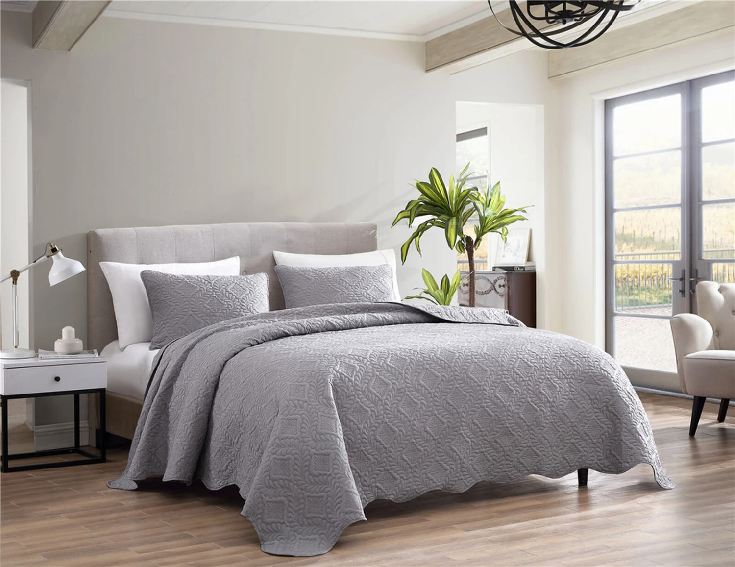 Ivy 3 Piece Bedspread Set Queen Gray 1 Ivy 3 Piece Bedspread Set Queen Gray
